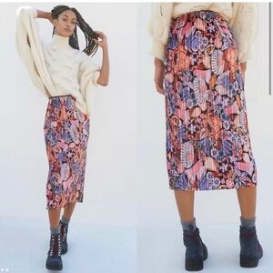 Anthropologie Vibrant Floral Midi Skirt - Pink and Purple